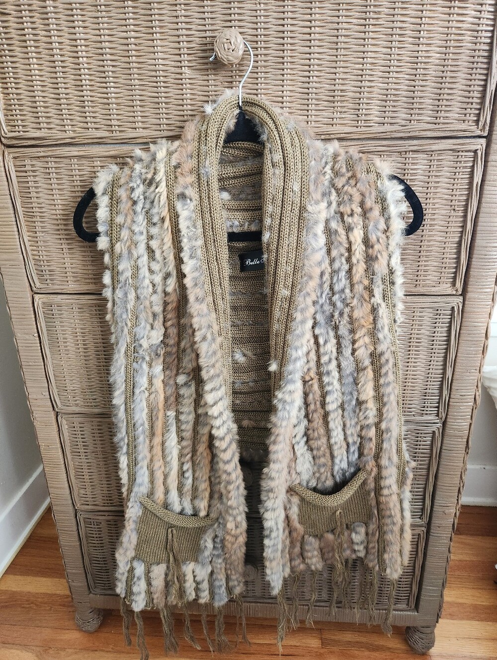 Belle Fare Womens Rabbit Fur Shrug Cardigan Sweater Top Size OS